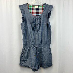 Tommy Girl Girls Romper Blue One-Piece Casual Cap Sleeve Ruffles Cotton XL